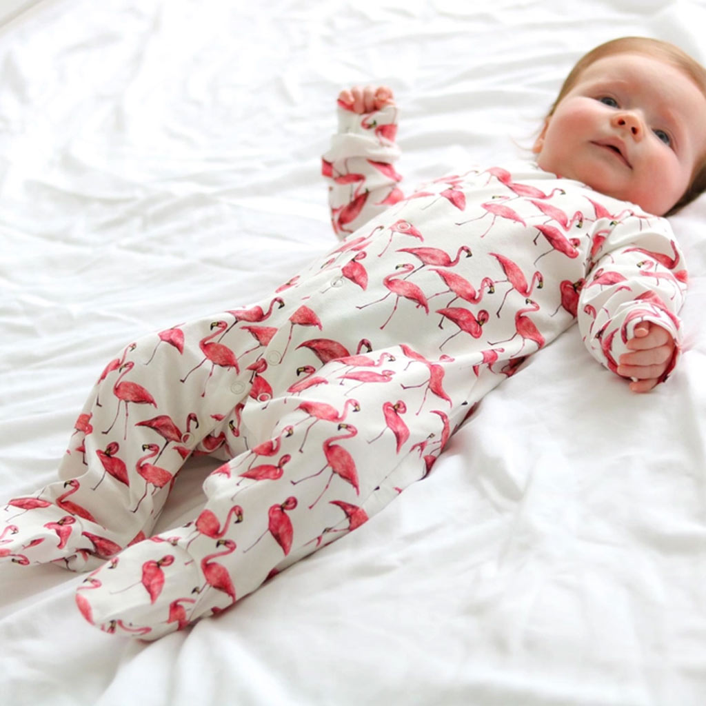 Fred & Noah Flamingo Print Cotton Sleepsuit