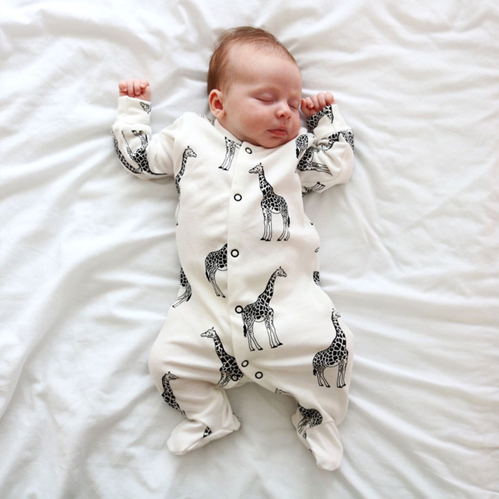 Fred & Noah Giraffe Print Cotton Sleepsuit