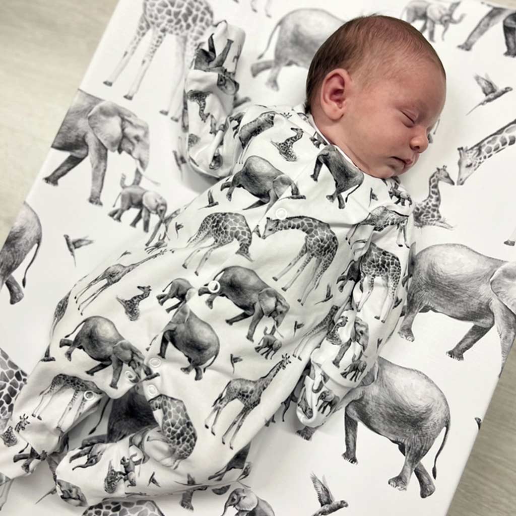 Fred & Noah Safari Print Cotton Sleepsuit