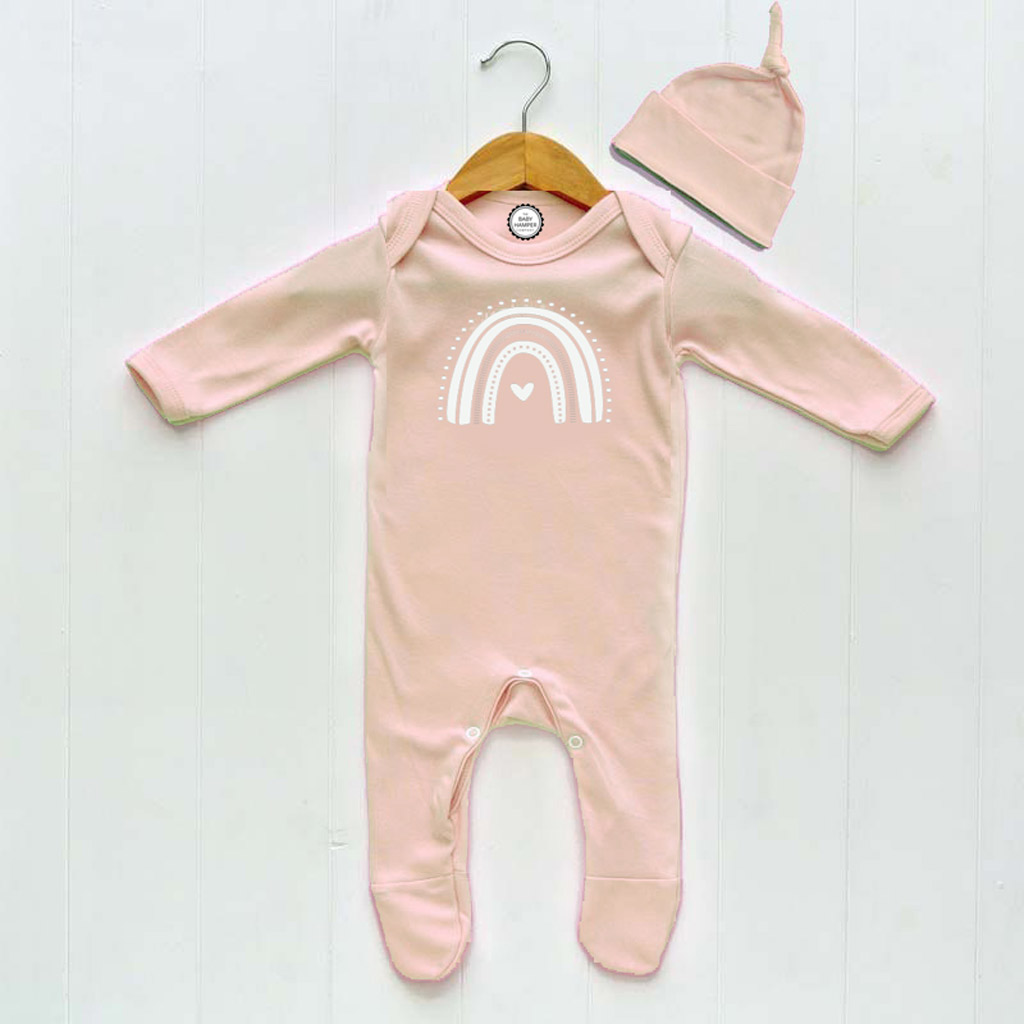 Baby Girls Pink Rainbow Outfit & Hat Set, 0-3 Months