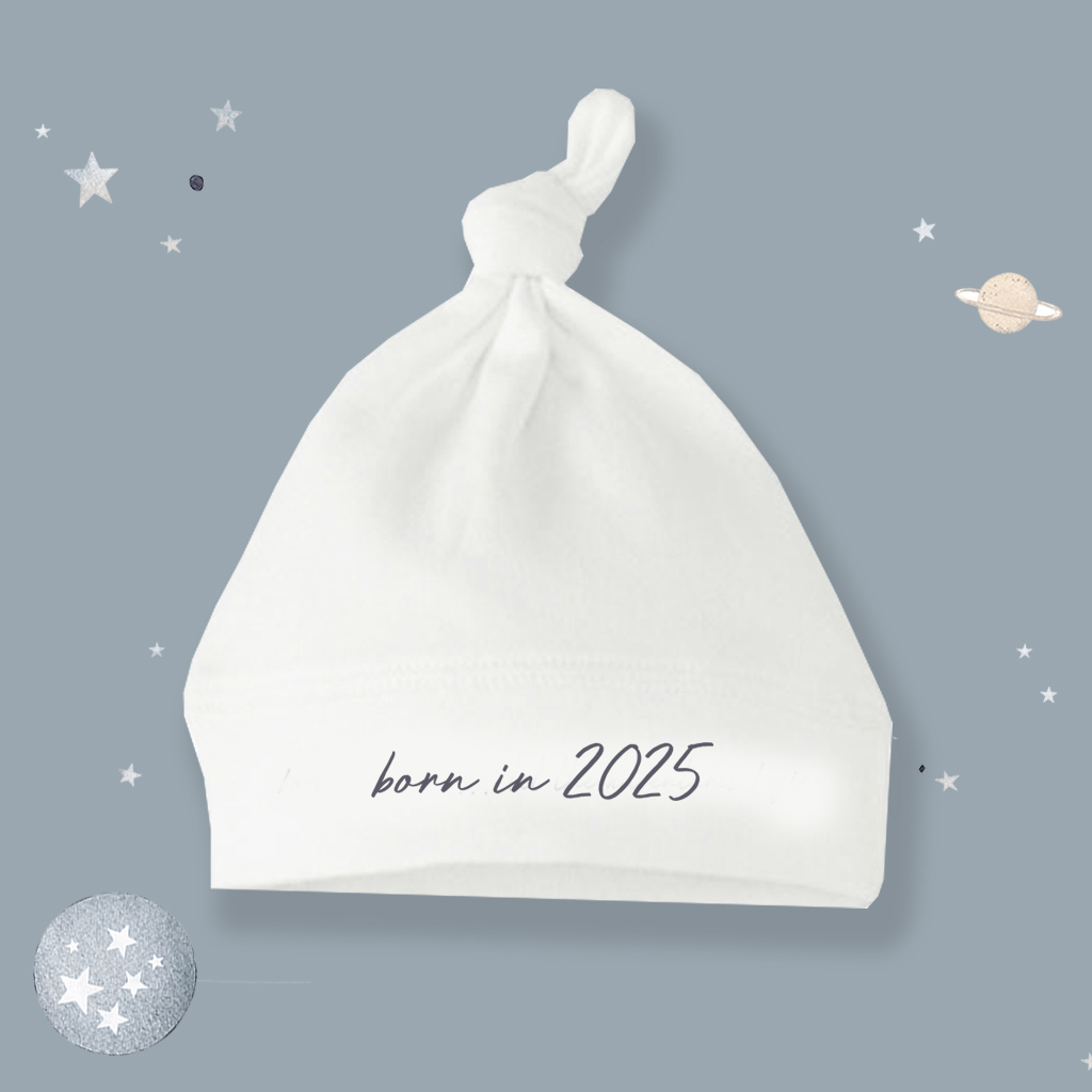 'Born In 2025...Let the Adventure Begin' White Knotted Hat 0-6 months